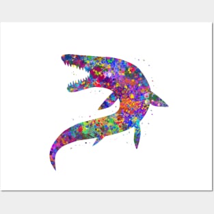 Mosasaur dinosaur watercolor Posters and Art